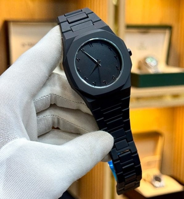 Luxury Ultra Thin Watch Matte Black on Watch Stand