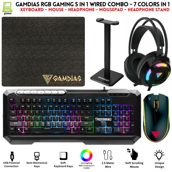 4-in-1 Gaming Equipment Setup with Keyboard Mouse Headset and Mousepad