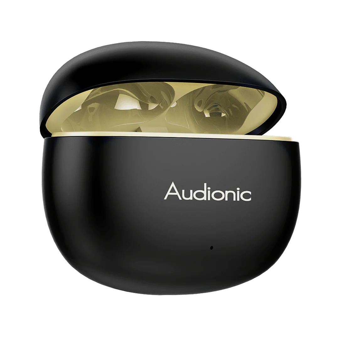 Audionic Airbuds Black Gold with Case Open
